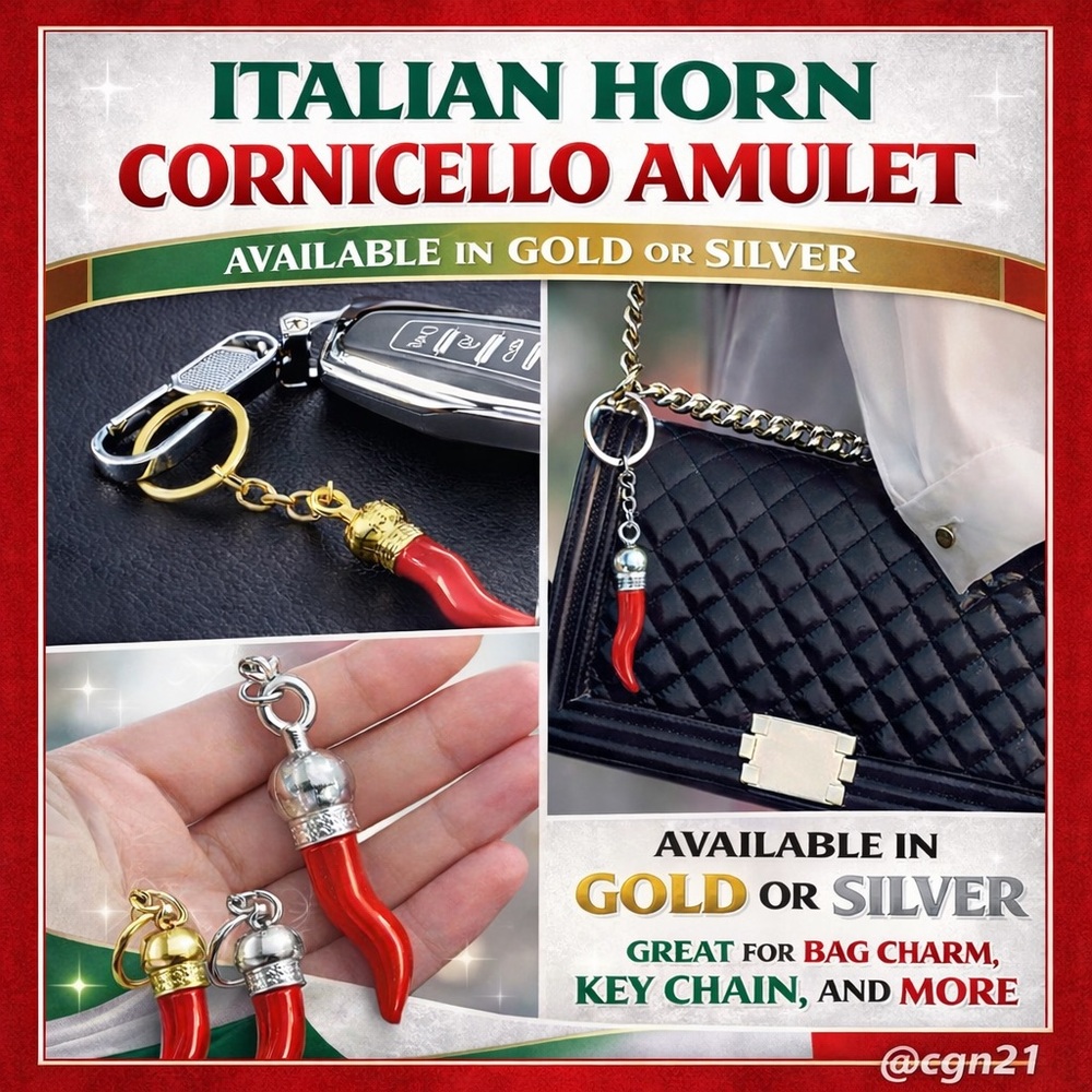 Italian Horn Red & Gold Keychain or Bag Charm